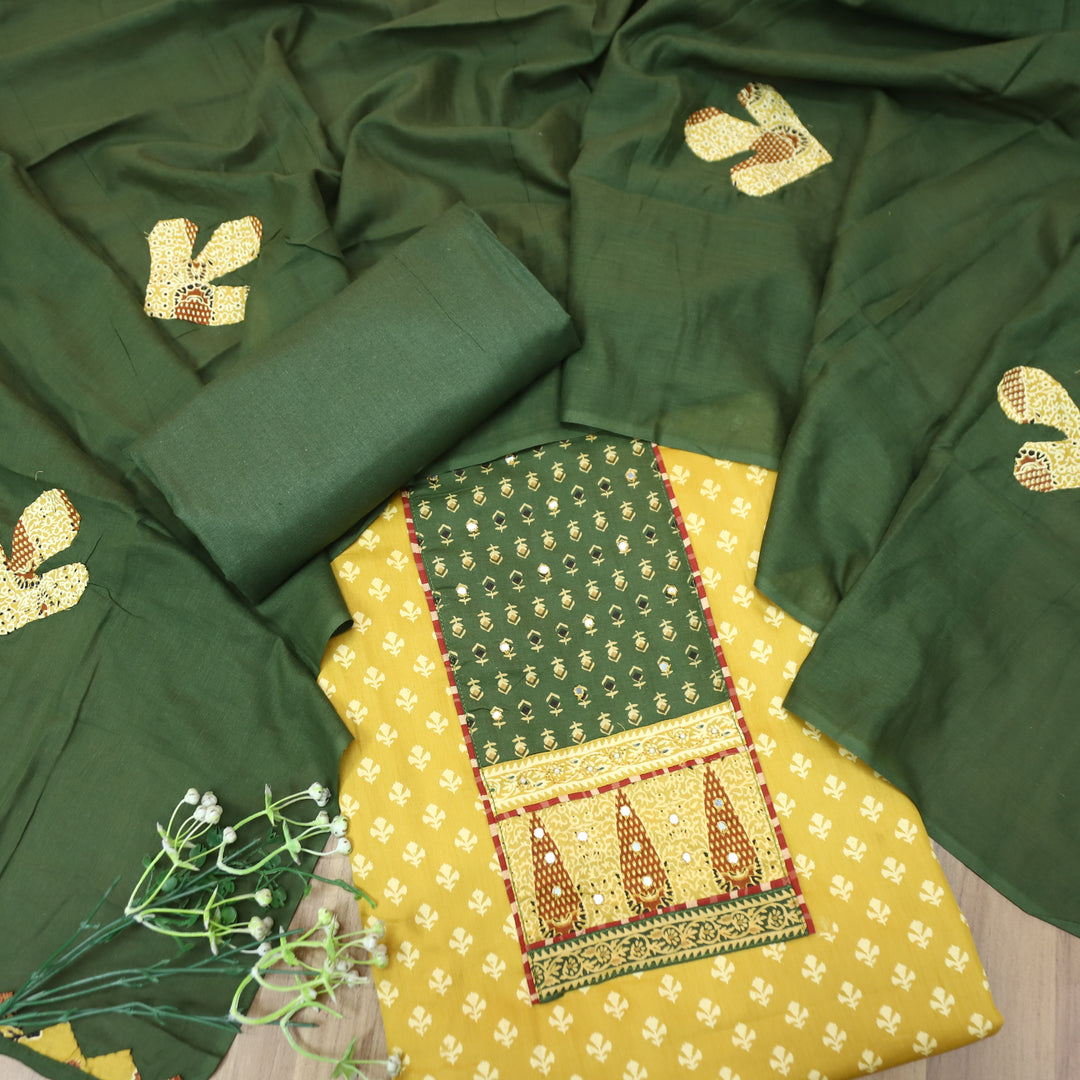 Heeriye Yellow Patra Work with Ajrak Printed Cotton Set