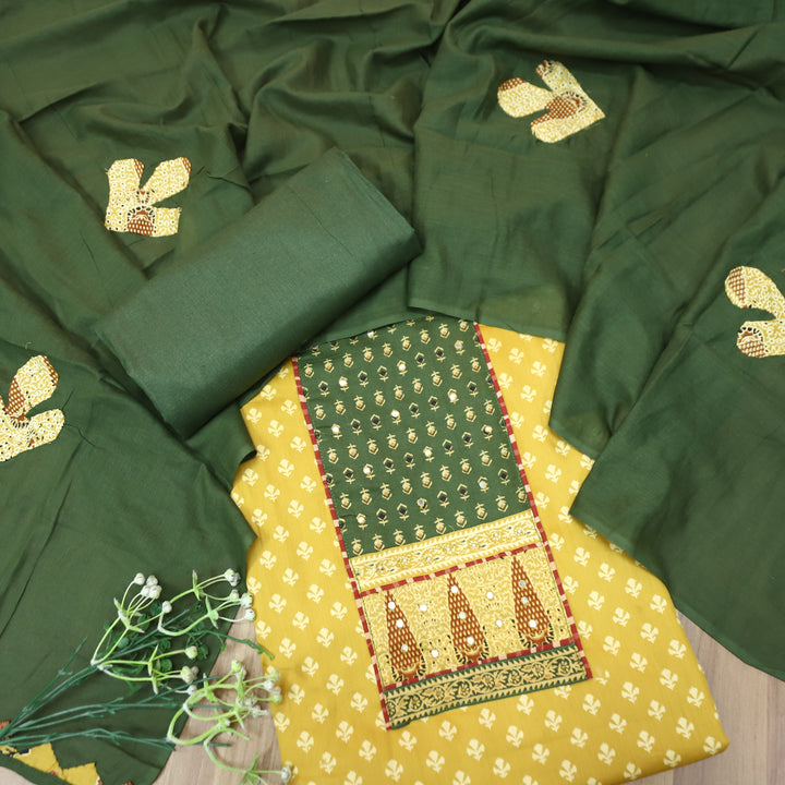 Heeriye Yellow Patra Work with Ajrak Printed Cotton Set