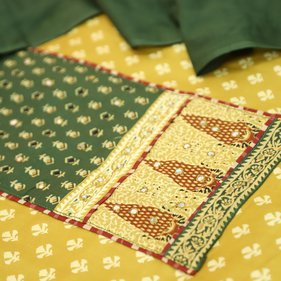 Heeriye Yellow Patra Work with Ajrak Printed Cotton Set