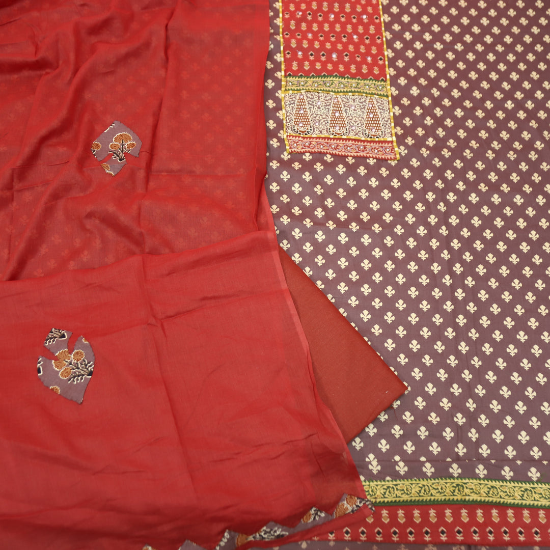 Heeriye Wine Patra Work with Ajrak Printed Cotton Set