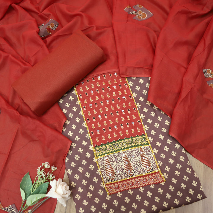 Heeriye Wine Patra Work with Ajrak Printed Cotton Set