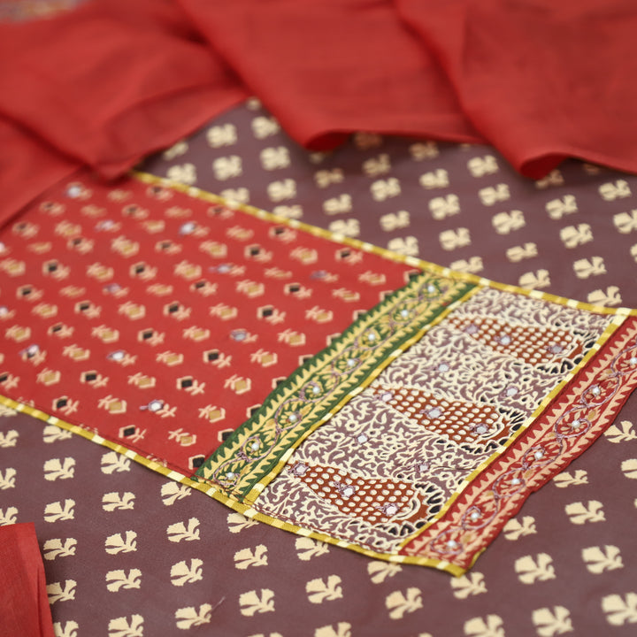 Heeriye Wine Patra Work with Ajrak Printed Cotton Set
