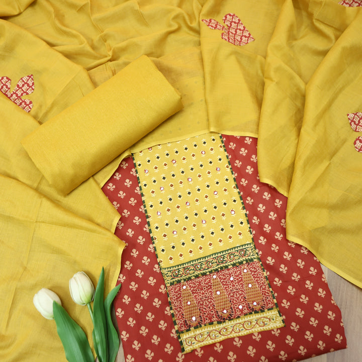 Heeriye Red Patra Work with Ajrak Printed Cotton Set