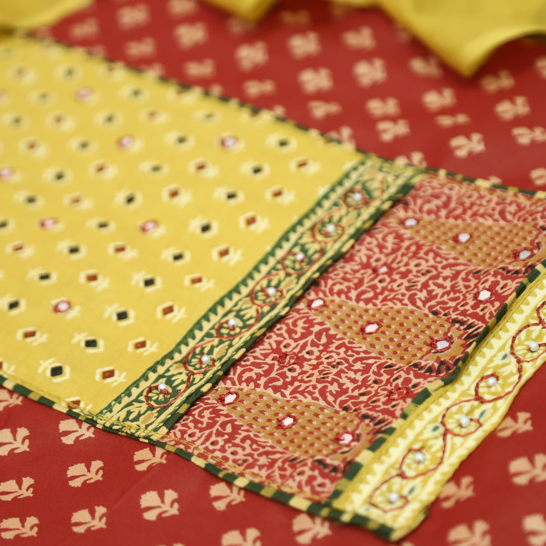 Heeriye Red Patra Work with Ajrak Printed Cotton Set