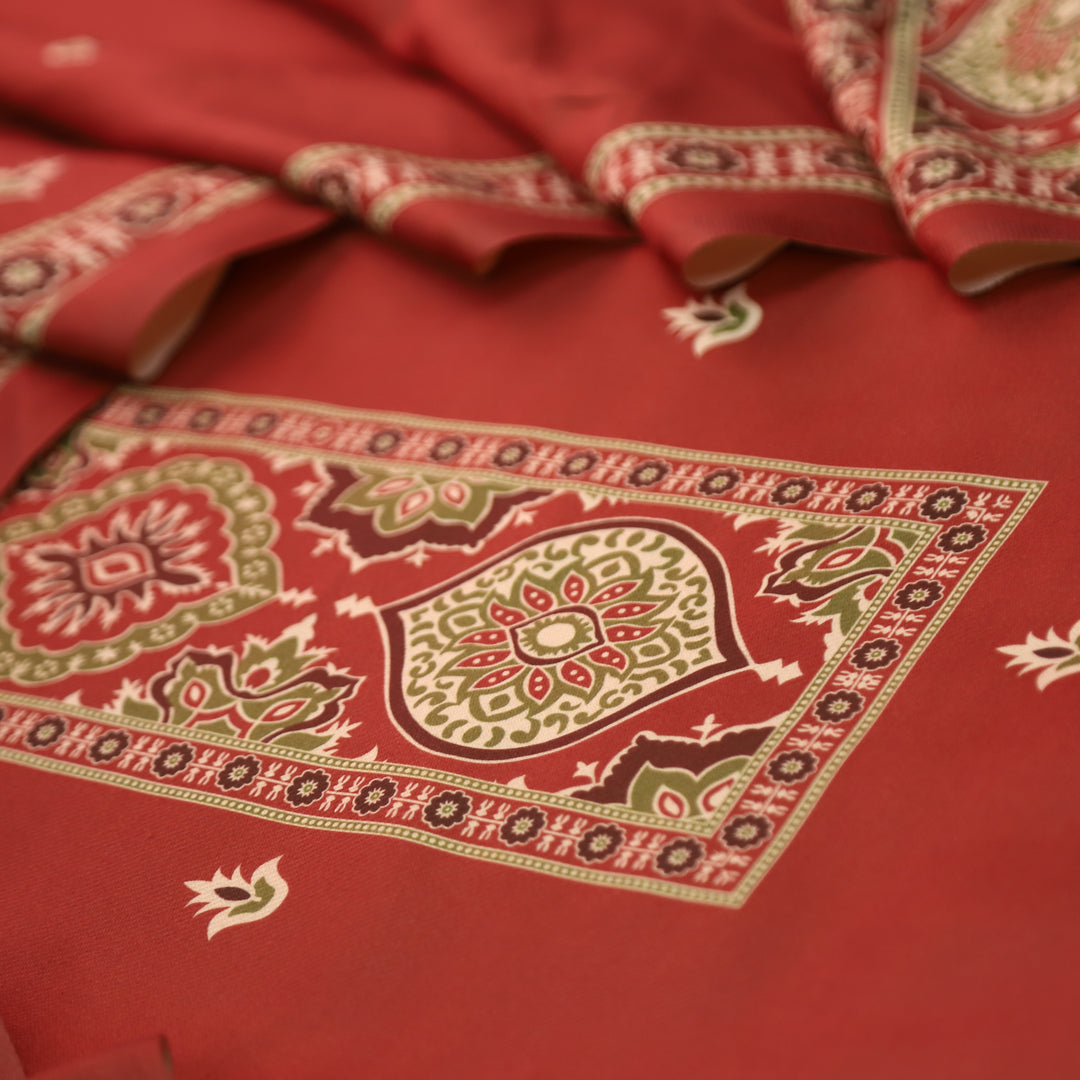 करिश्मा Burnt Rust wth Elegant Ajrak Ada Printed Semi Pashmina Winter Set