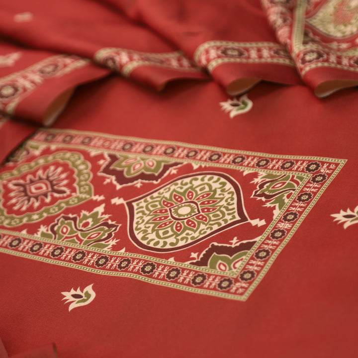 करिश्मा Burnt Rust wth Elegant Ajrak Ada Printed Semi Pashmina Winter Set