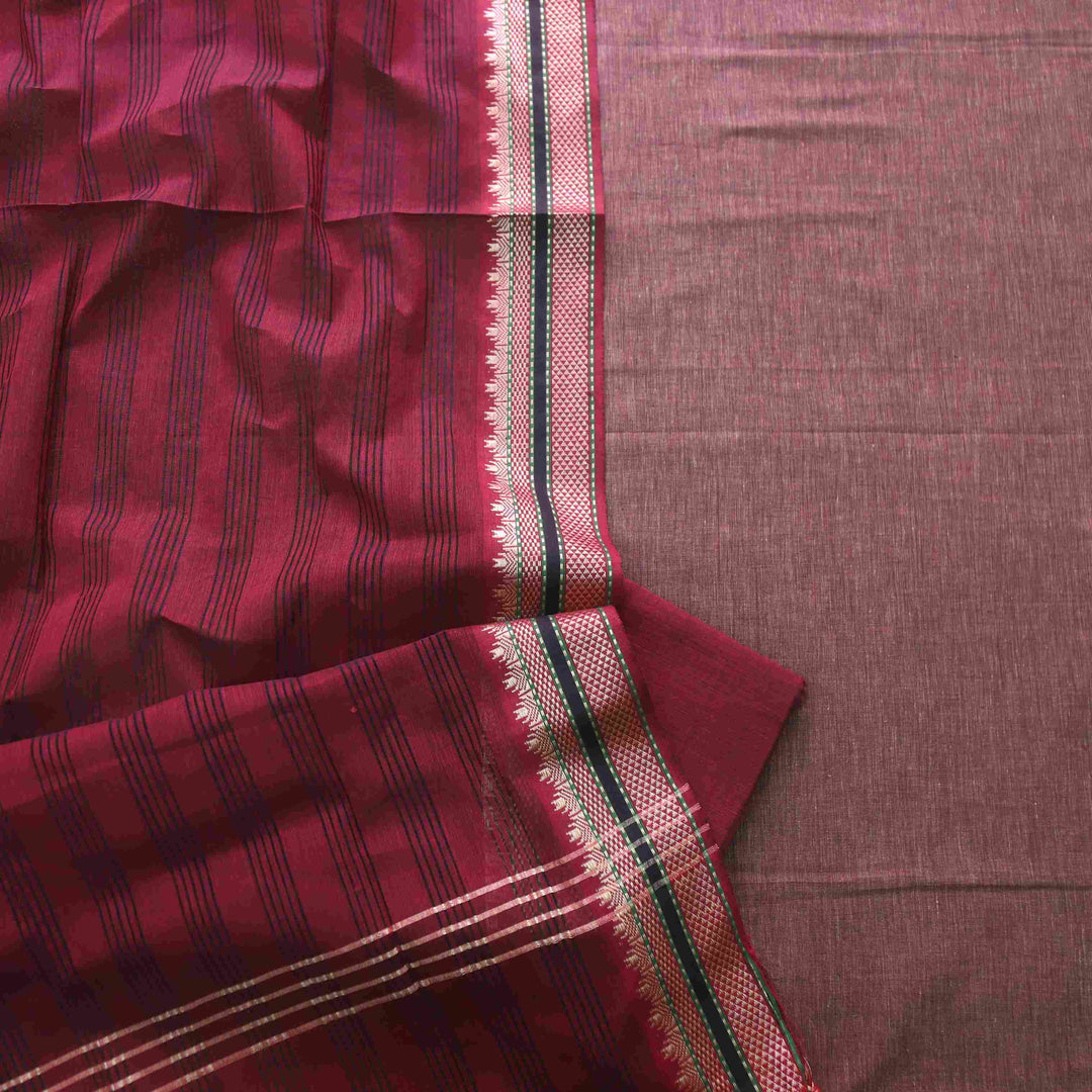 Sanskruti Dark Khaki Pink with Maroon Dupatta South Cotton Temple Hem Suit Set