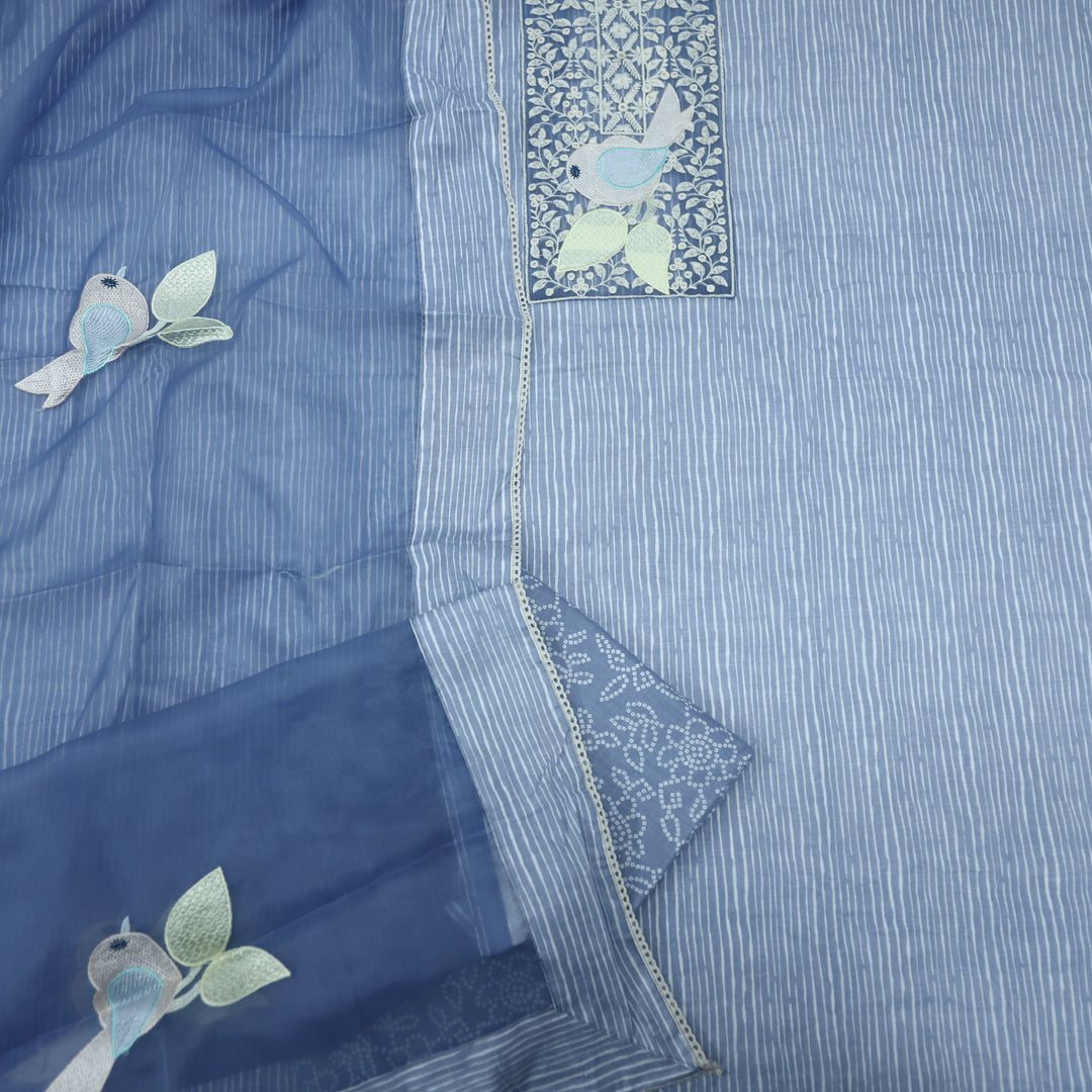 Paaksh Cobalt Blue Stripe with Bird Patch Cotton Suit Set