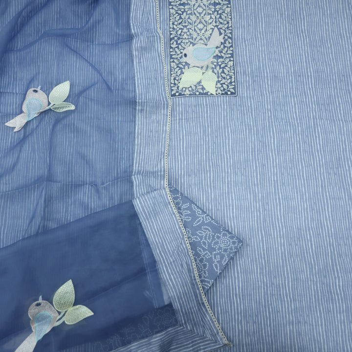 Paaksh Cobalt Blue Stripe with Bird Patch Cotton Suit Set
