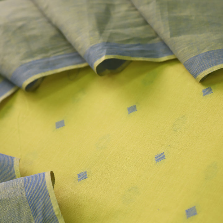 Madhubala Lemon Green All Over Thread Weaved Handloom Cotton Suit Set