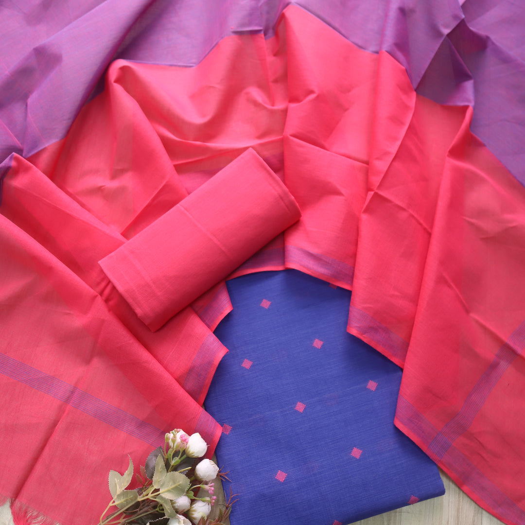 Madhubala Neon Blue All Over Thread Weaved Handloom Cotton Suit Set