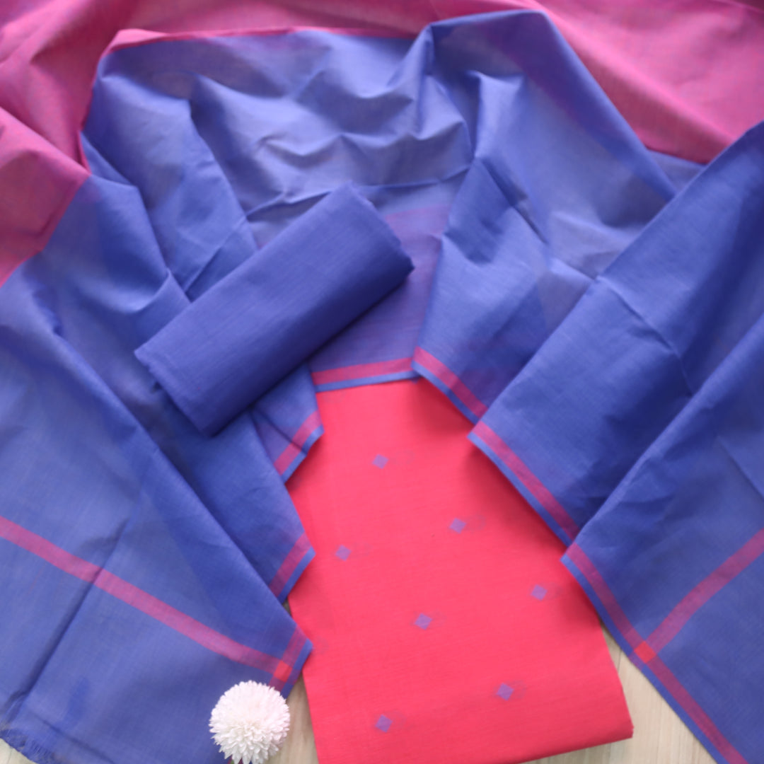 Madhubala Neon Pink All Over Thread Weaved Handloom Cotton Suit Set