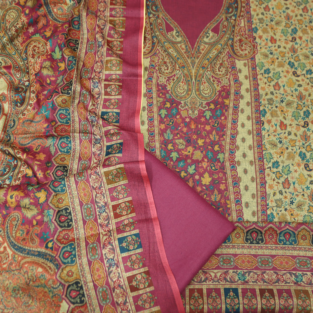 काशगिरि Magenta Pink with Elegant Digital Printed Work Semi Pashmina winter Set