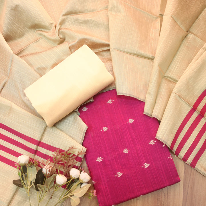 Premika Magenta Pink Thread Weaved Work Chanderi Tussar Silk Suit Set