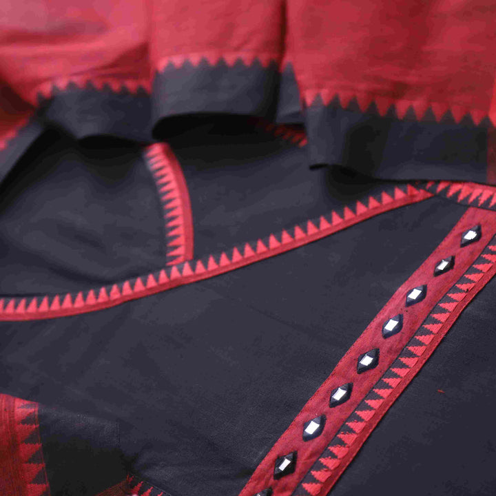 Sanskruti Black and Red Angrakha Style South Cotton Temple Hem Suit Set