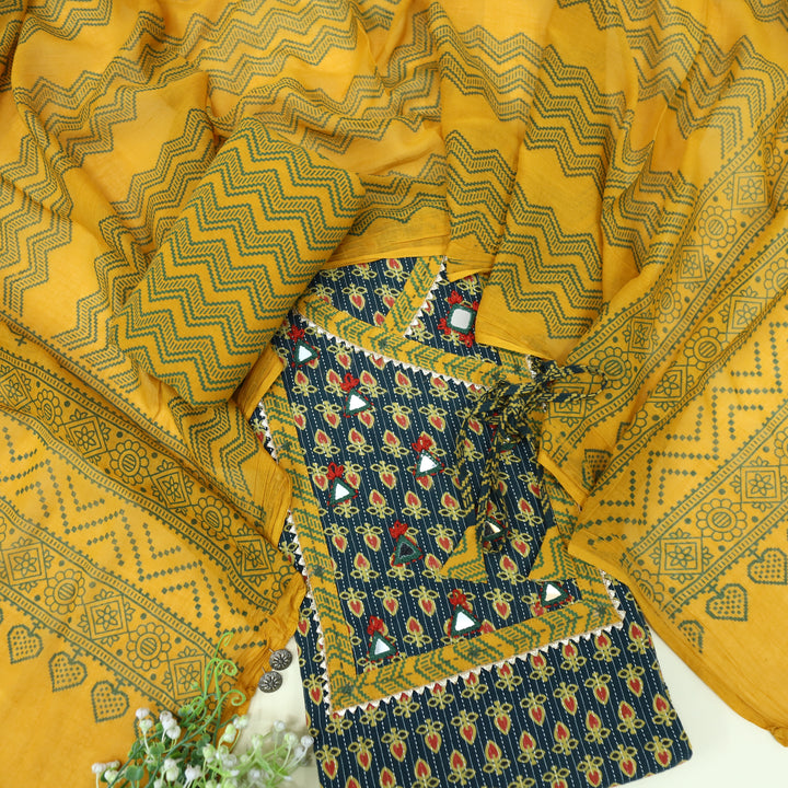 Ruhani Cabbage Green Angrakha Style with Mirror Work Cotton Suit Set