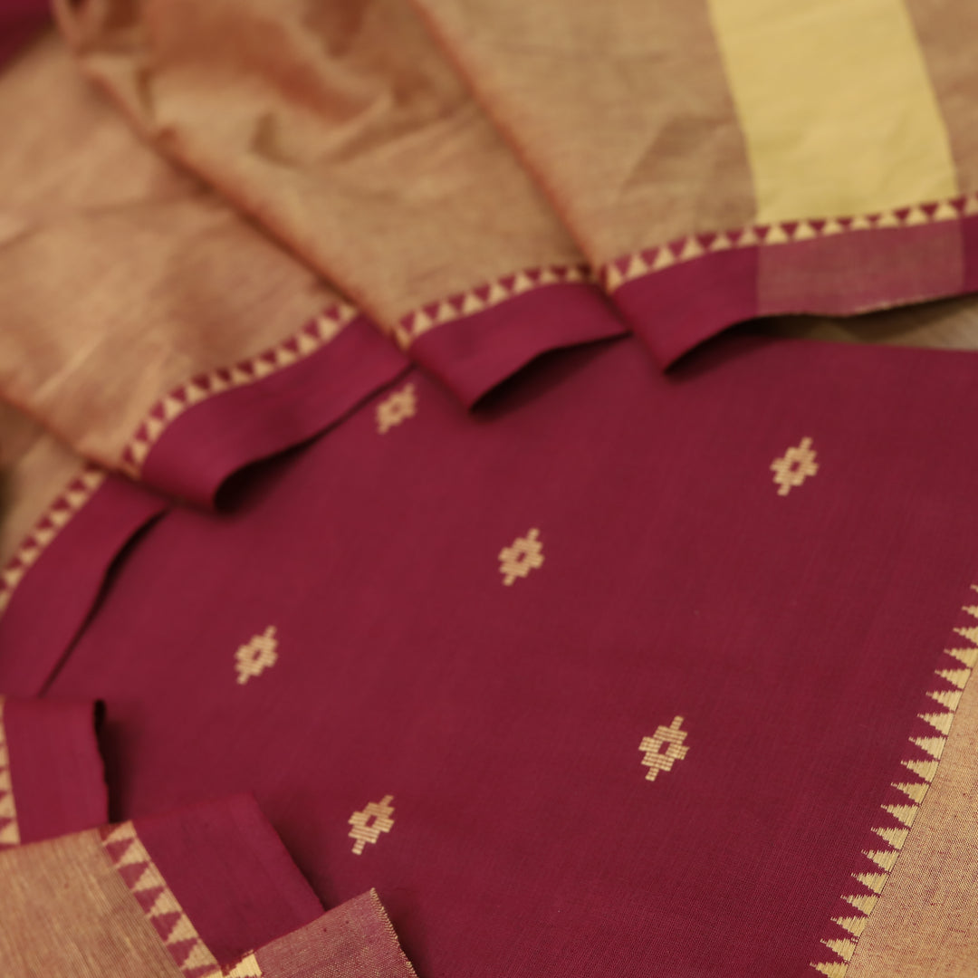 Wamiqa Burgundy Red All Over Thread Weaved Work Cotton Suit Set