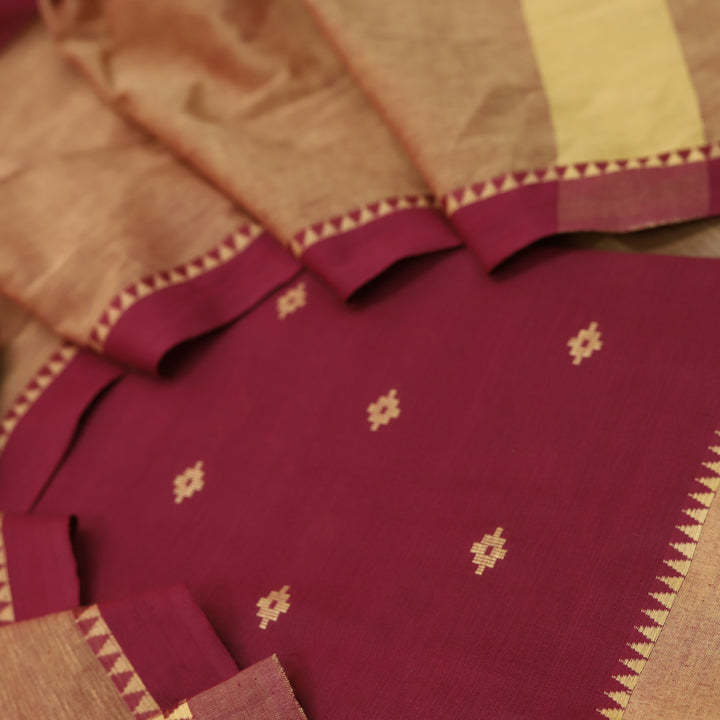 Wamiqa Burgundy Red All Over Thread Weaved Work Cotton Suit Set