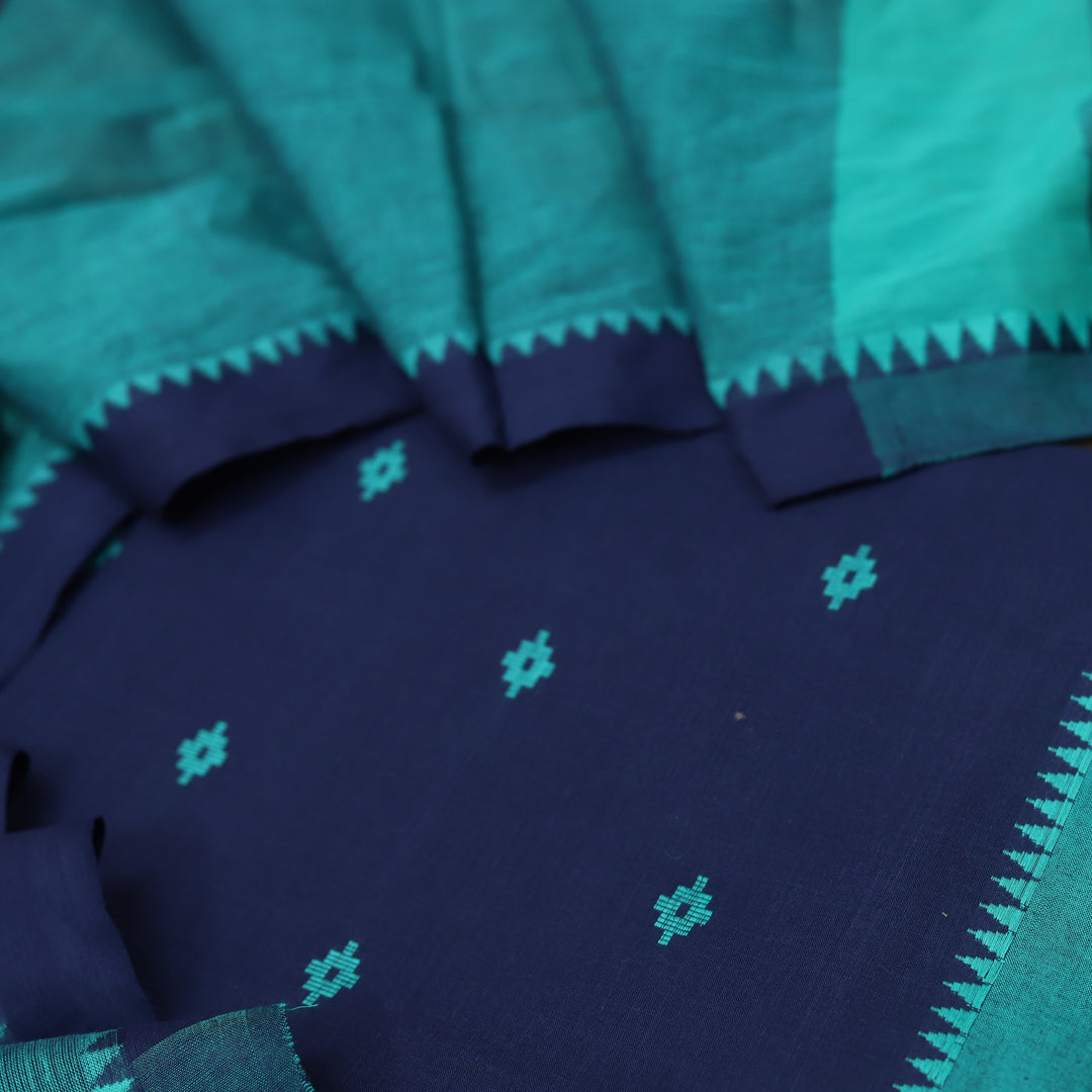 Wamiqa Deep Navy Blue All Over Thread Weaved Work Cotton Suit Set