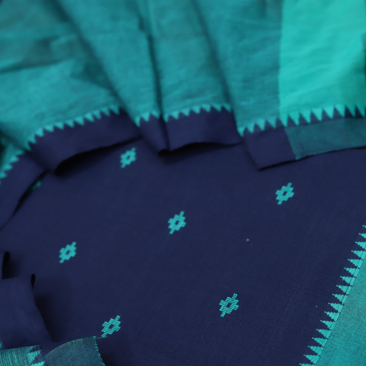 Wamiqa Deep Navy Blue All Over Thread Weaved Work Cotton Suit Set