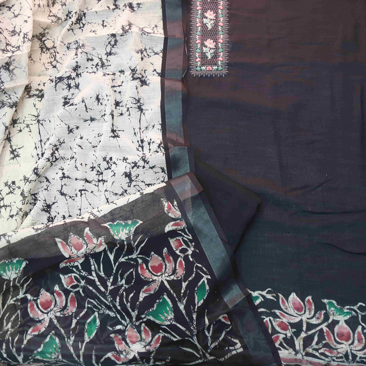 Noorani Ebony Black Thread Embroidered Neck Work Cotton linen suit Set