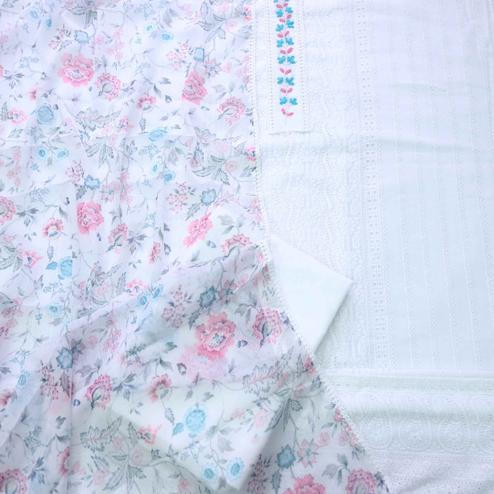 Haseen White with All Over Thread Embriodered Cotton Suit Set