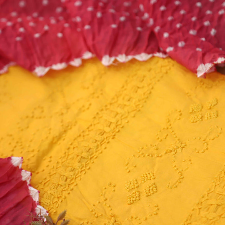 Rashq Pineapple Yellow French Knot Thread Work Cotton Suit Set