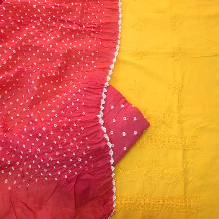 Rashq Pineapple Yellow French Knot Thread Work Cotton Suit Set