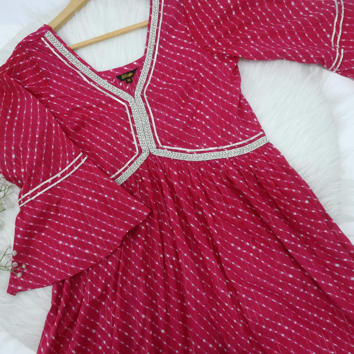 Afreen Rani Pink Leheriya Printed Alia Cut Stitch Cotton Top