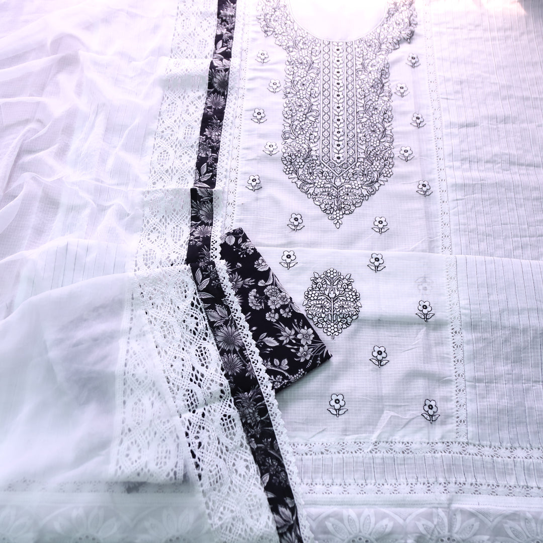 Noor Pearl White All Over Thread Embroidered Neck Work Kota Doriya Suit Set