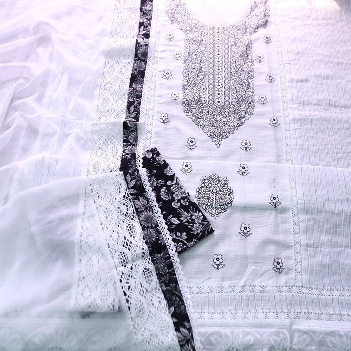 Noor Pearl White All Over Thread Embroidered Neck Work Kota Doriya Suit Set