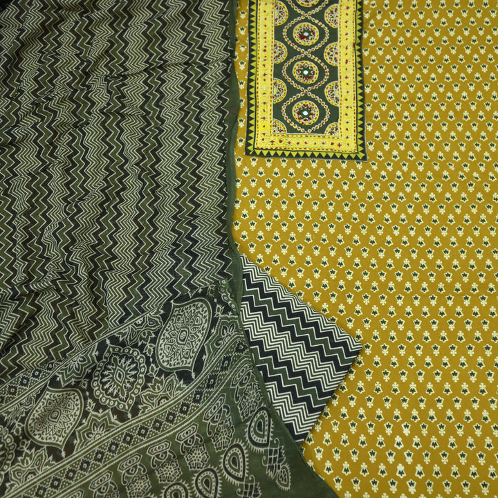 Rubayat Dandelion Yellow Mirror Neck Work in Printed Cotton Suit Set