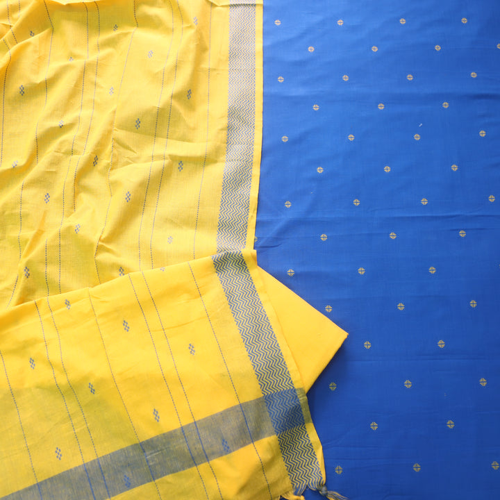 Kanya Royal Blue All Over Thread Weaved Handloom Cotton Suit Set