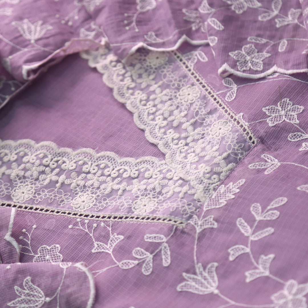 Rahi Purple Mauve All Over Thread Work with V Neck Kota Doria Suit Set