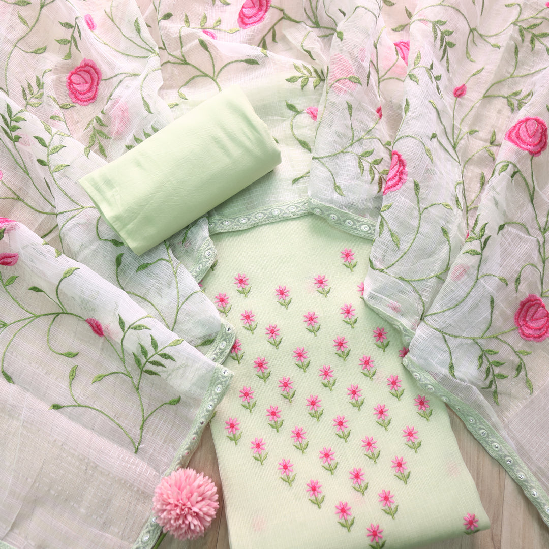 Udarri Mint Green Floral Buti Embriodered Kota Doriya Suit Set