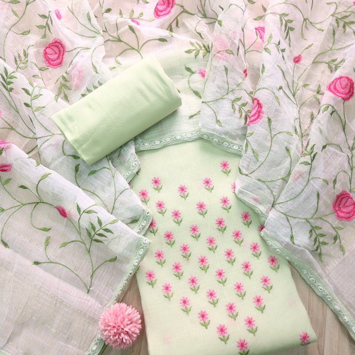 Udarri Mint Green Floral Buti Embriodered Kota Doriya Suit Set