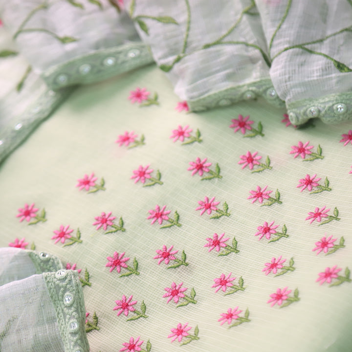 Udarri Mint Green Floral Buti Embriodered Kota Doriya Suit Set
