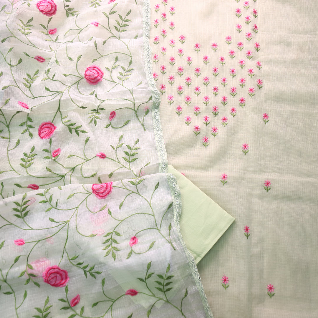 Udarri Mint Green Floral Buti Embriodered Kota Doriya Suit Set