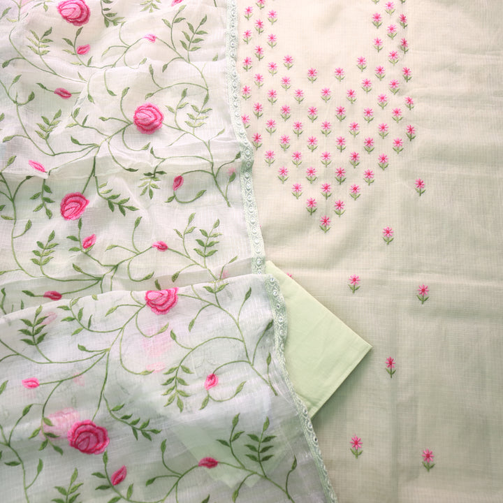 Udarri Mint Green Floral Buti Embriodered Kota Doriya Suit Set