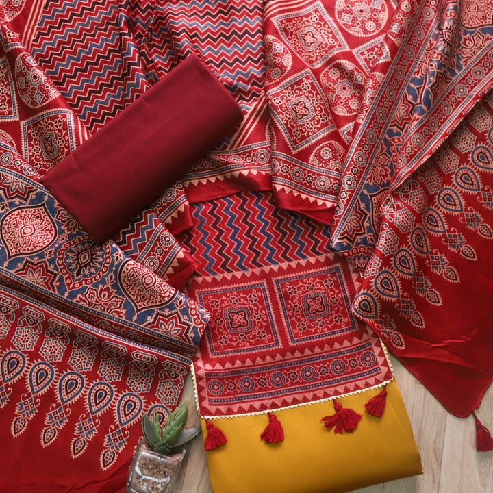 Kushal Dijon Yellow Glazed Cotton Top and Printed Mashru Dupatta-D1