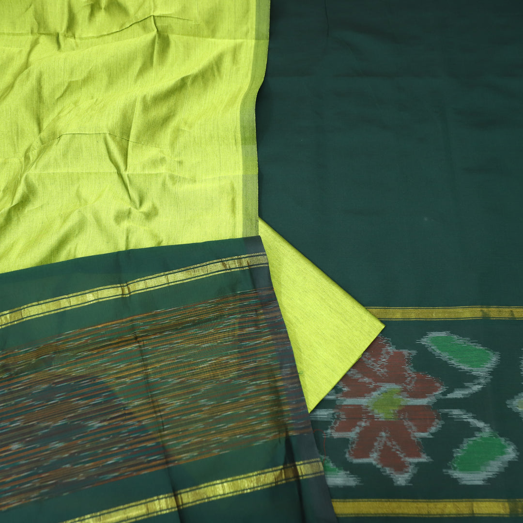 Vashudhara Sacramento Green Ikkat Printed Hem Work Cotton SIlk Suit Set
