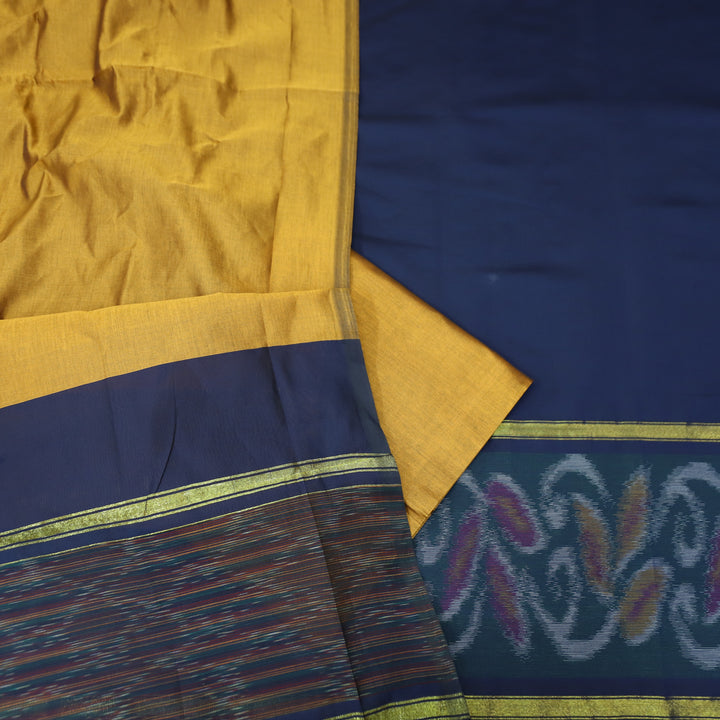 Vashudhara Deep Royal Blue Ikkat Printed Hem Work Cotton SIlk Suit Set