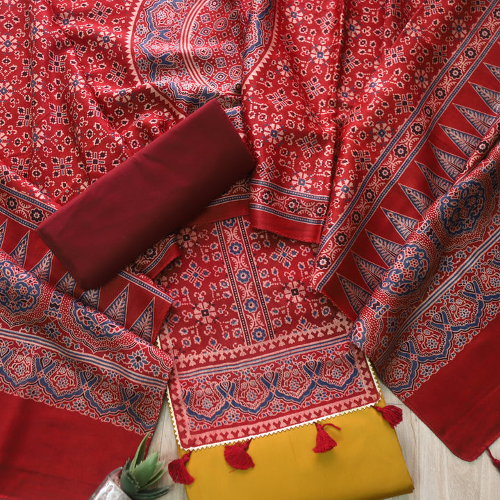 Kushal Dijon Yellow Glazed Cotton Top and Printed Mashru Dupatta-D2
