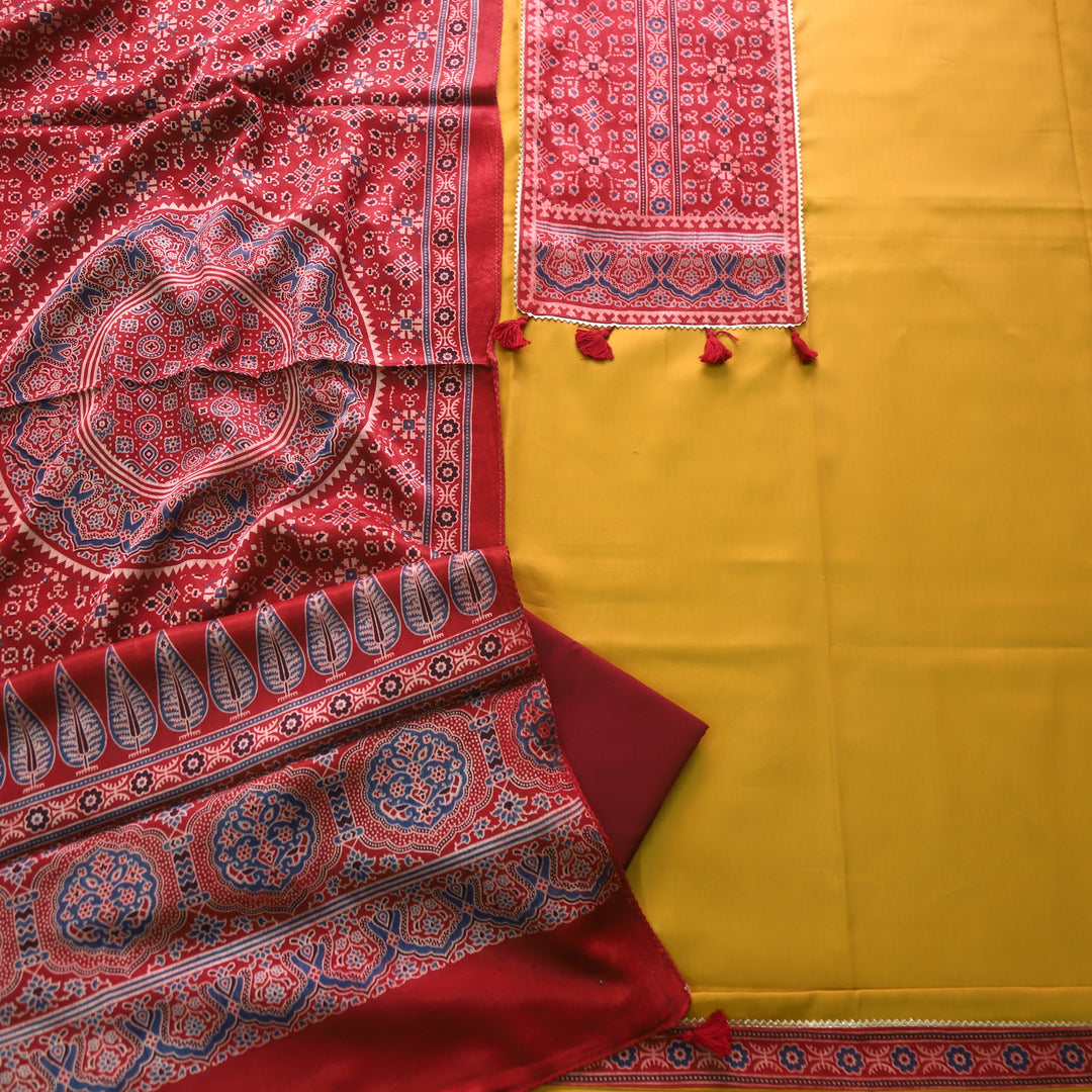 Kushal Dijon Yellow Glazed Cotton Top and Printed Mashru Dupatta-D2
