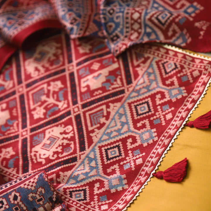 Kushal Dijon Yellow Glazed Cotton Top and Printed Mashru Dupatta-D3