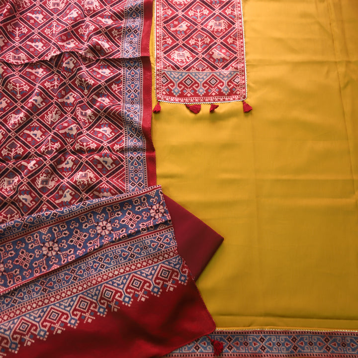 Kushal Dijon Yellow Glazed Cotton Top and Printed Mashru Dupatta-D3