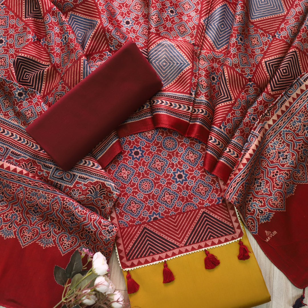 Kushal Dijon Yellow Glazed Cotton Top and Printed Mashru Dupatta-D4