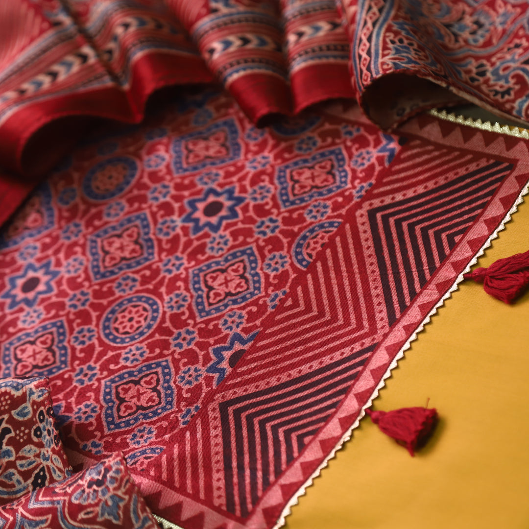 Kushal Dijon Yellow Glazed Cotton Top and Printed Mashru Dupatta-D4