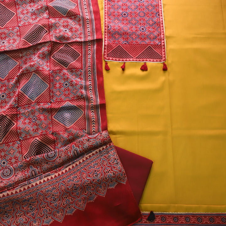 Kushal Dijon Yellow Glazed Cotton Top and Printed Mashru Dupatta-D4