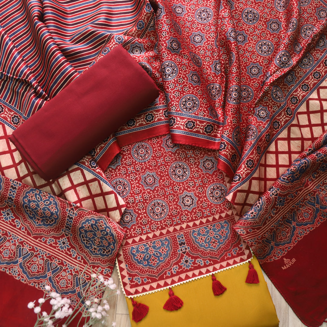 Kushal Dijon Yellow Glazed Cotton Top and Printed Mashru Dupatta-D5